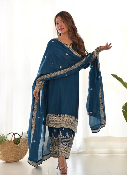 Peacock Pure Chinon Silk Kurta Set