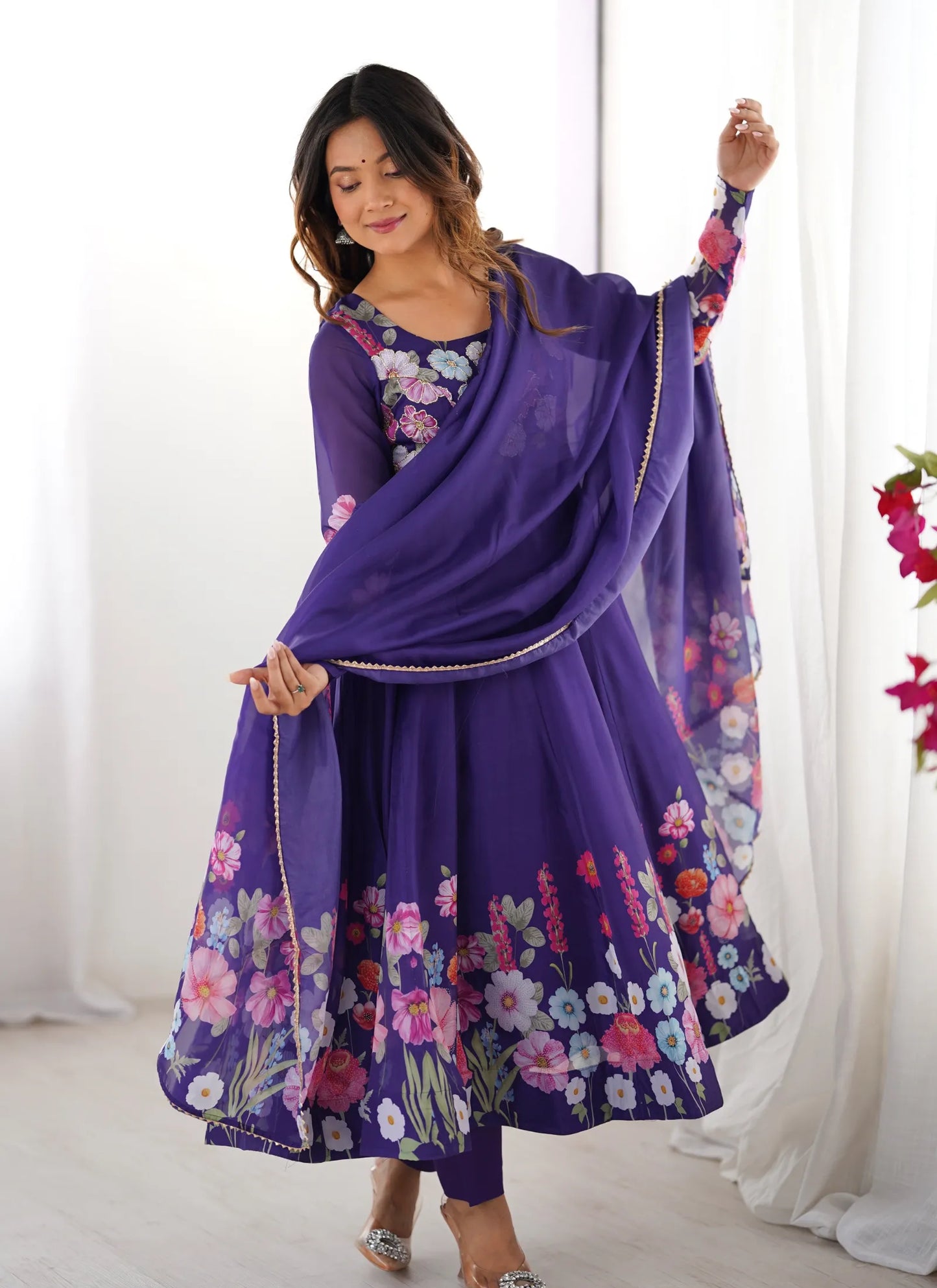 Pure Soft Organja Silk Anarkali Purple