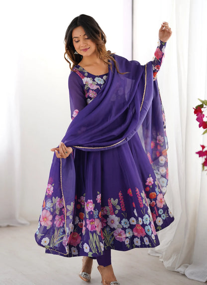 Pure Soft Organja Silk Anarkali Purple