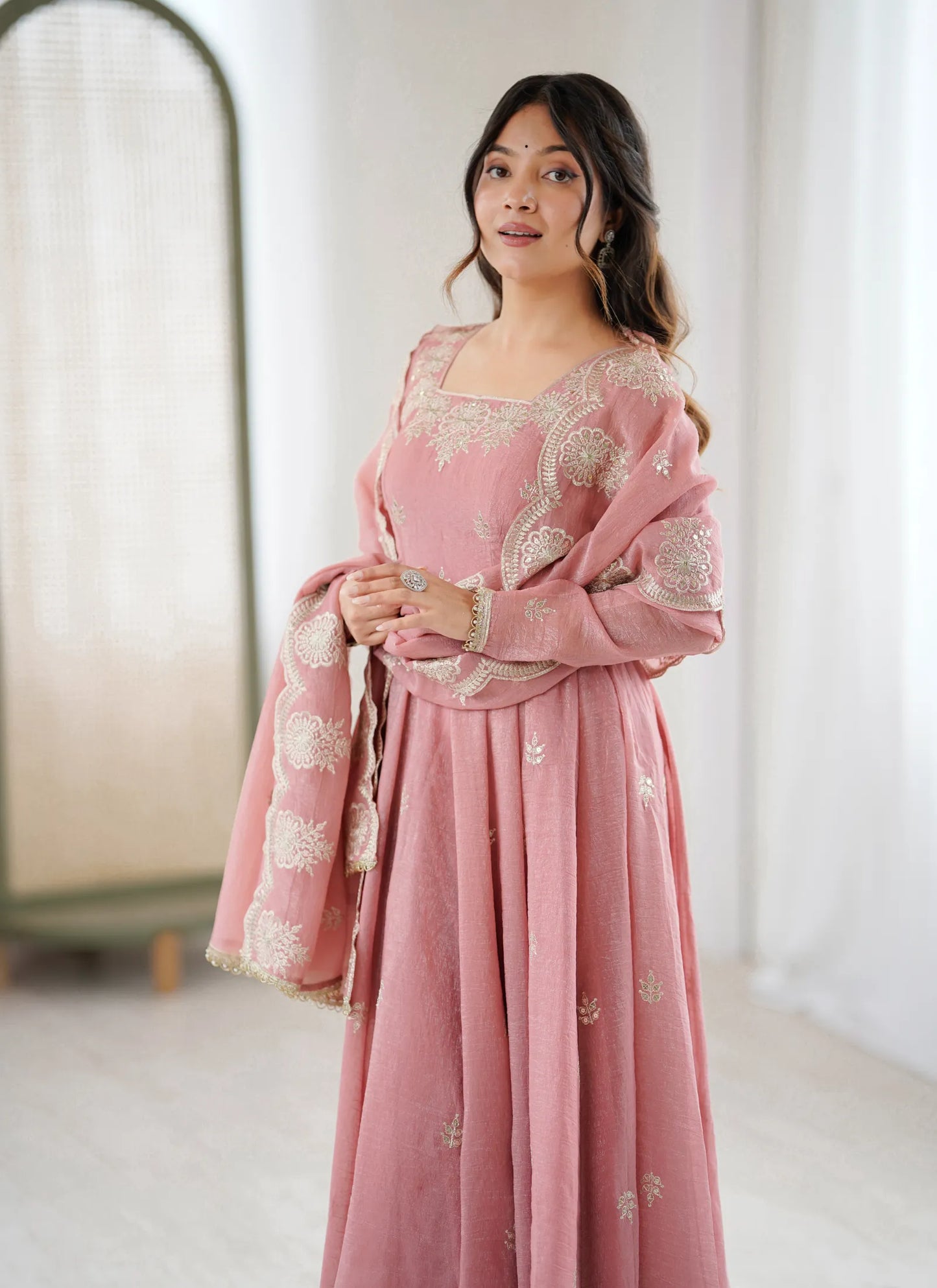 Light Pink Designer Embroidered Anarkali Suit