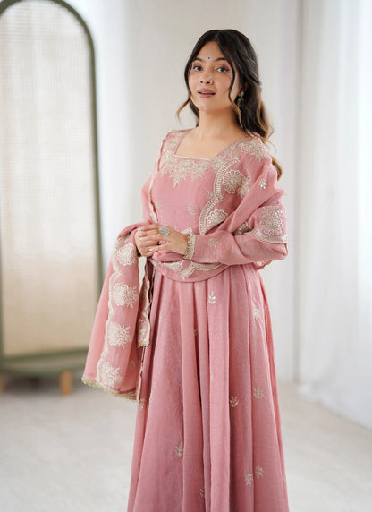 Light Pink Designer Embroidered Anarkali Suit