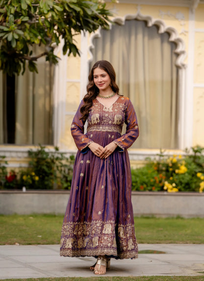 Dusty Purple Embroidered Fendy Satin Gown