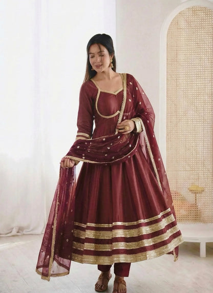 Maroon Heavy Lace Work Designer Anarkali Suit