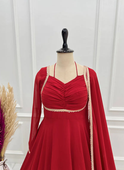 Red Pure Blooming Georgette Anarkali Suit