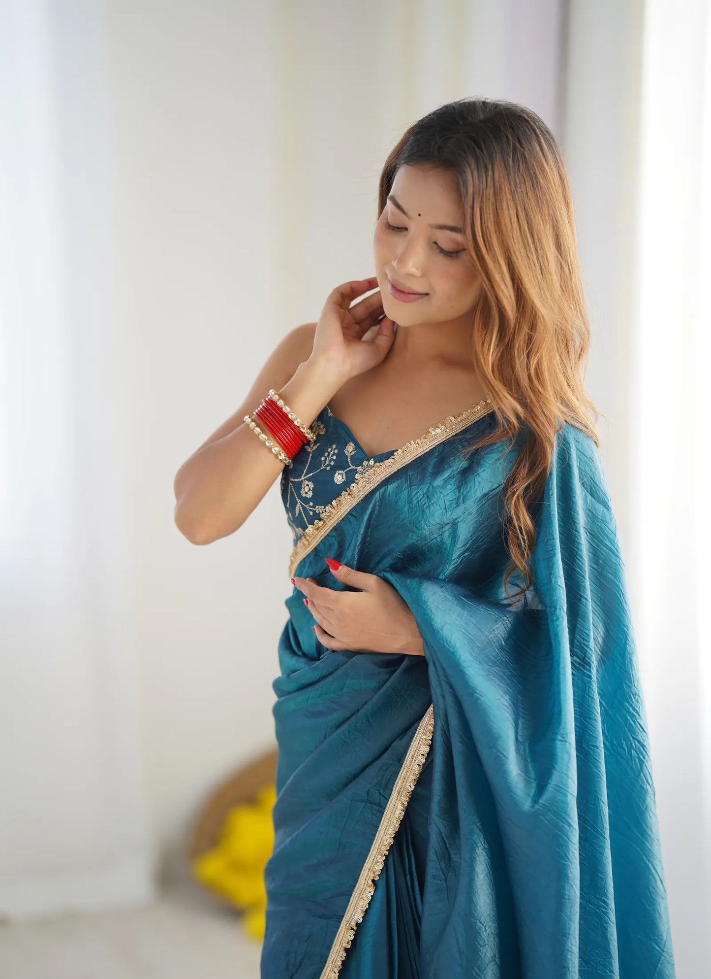 Premium Tissue Silk Saree Teal Blue