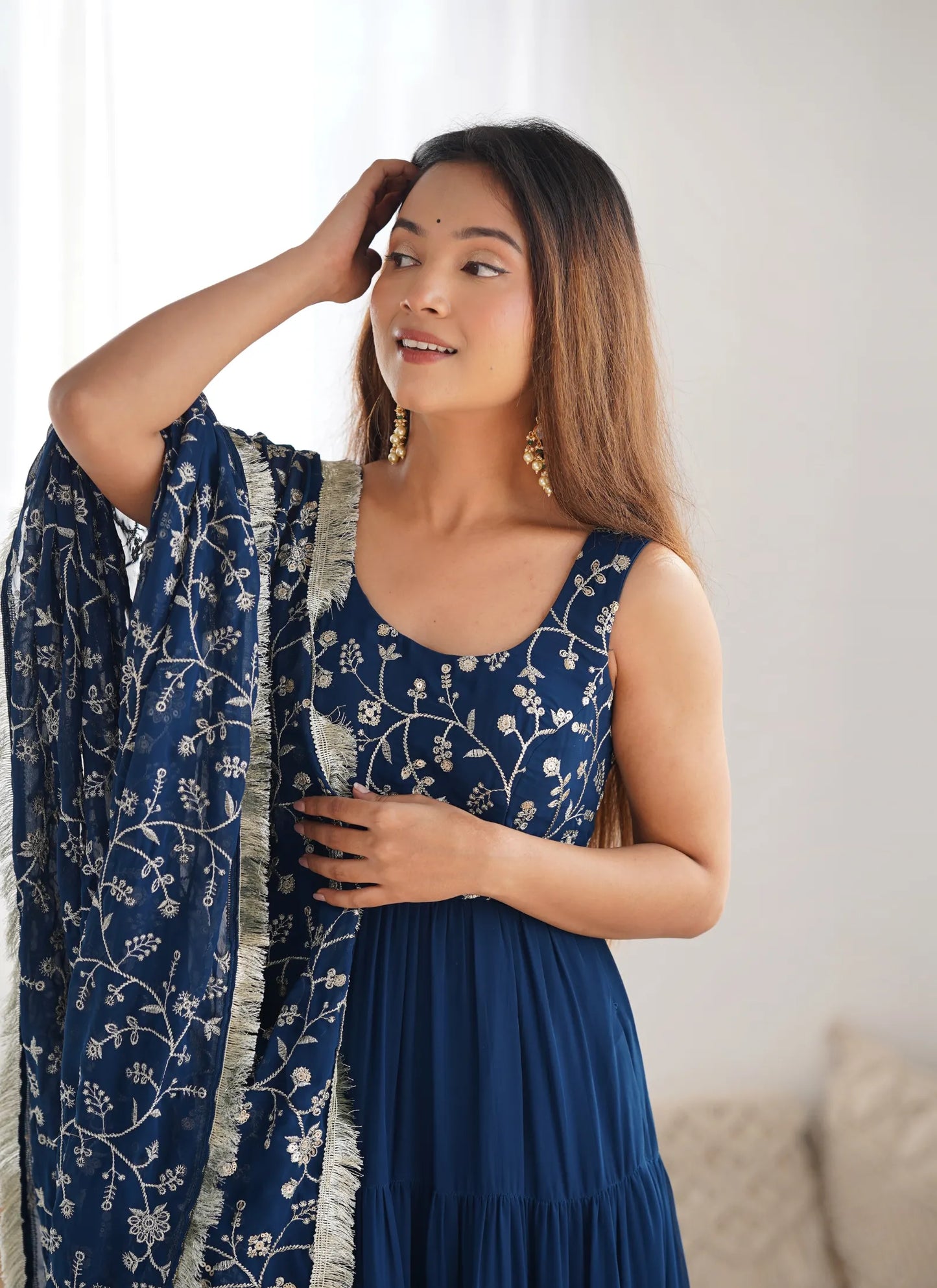 Pure Soft Georgette Anarkali Teal Blue