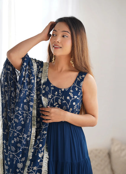 Pure Soft Georgette Anarkali Teal Blue
