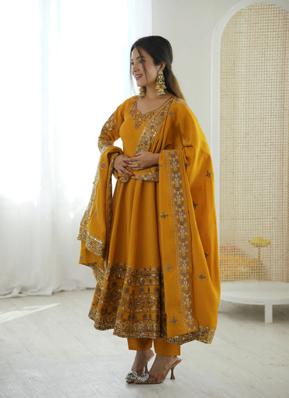 Yellow Embroidered Sequence Anarkali Suit