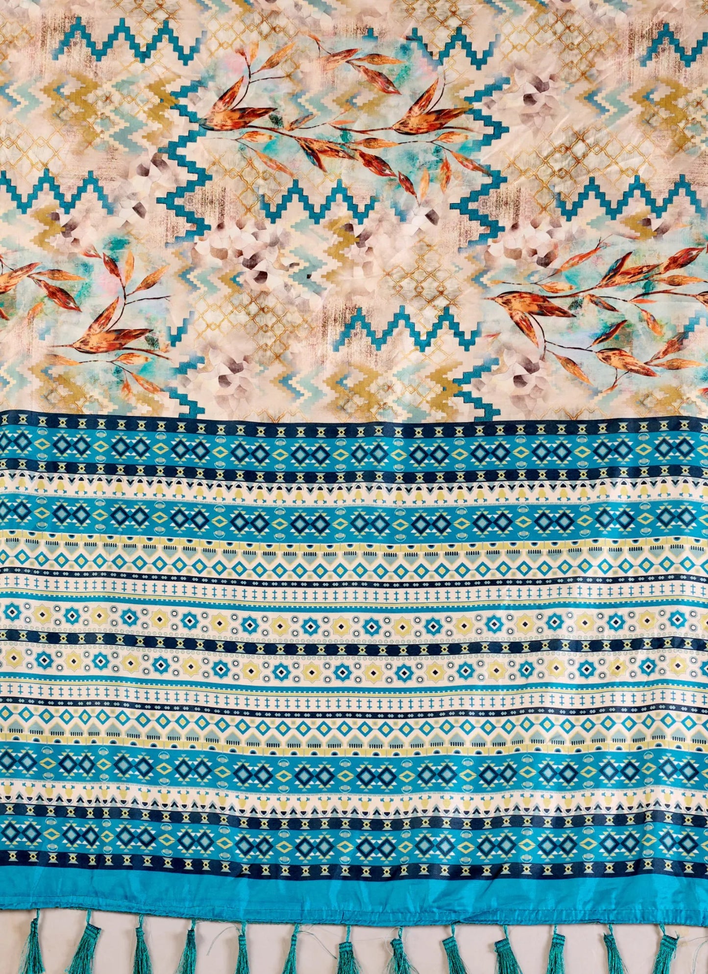 Modern Prints Soft Lichi Silk Saree Aqua