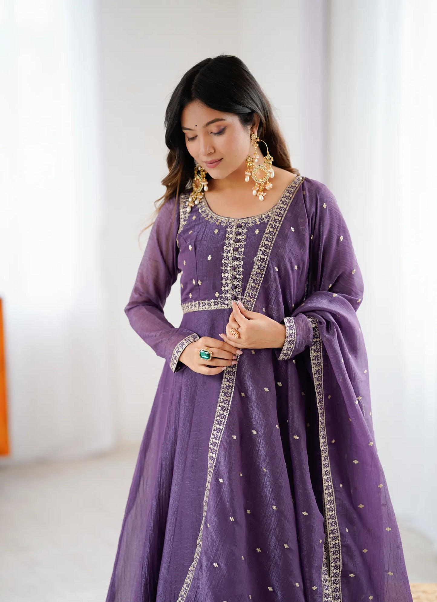 Pure Crunchy Silk Fabric Anarkali Suit Purple