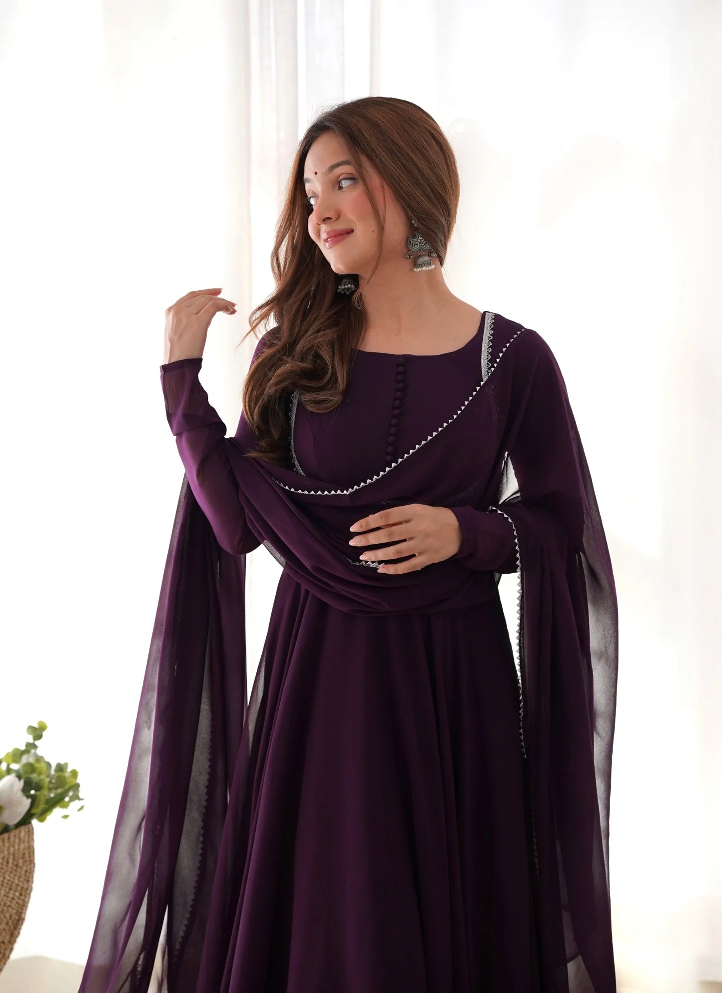 Pure Soft Fox Georgette Anarkali Wine