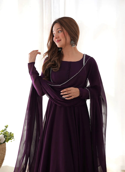 Pure Soft Fox Georgette Anarkali Wine