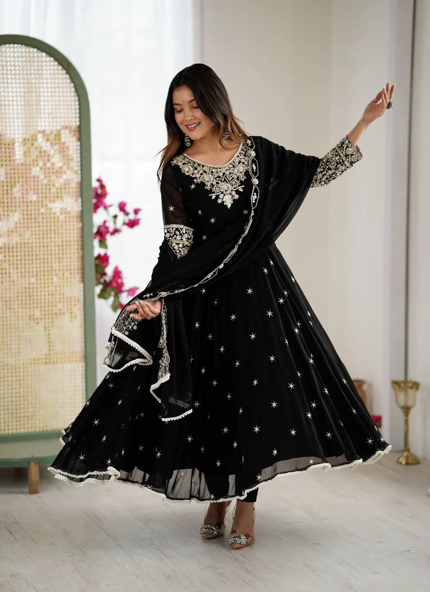 Black Rembo Sequence Designer Anarkali Suit