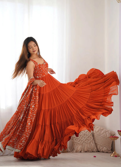 Pure Soft Georgette Anarkali Rust