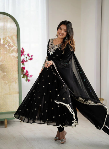 Black Rembo Sequence Designer Anarkali Suit
