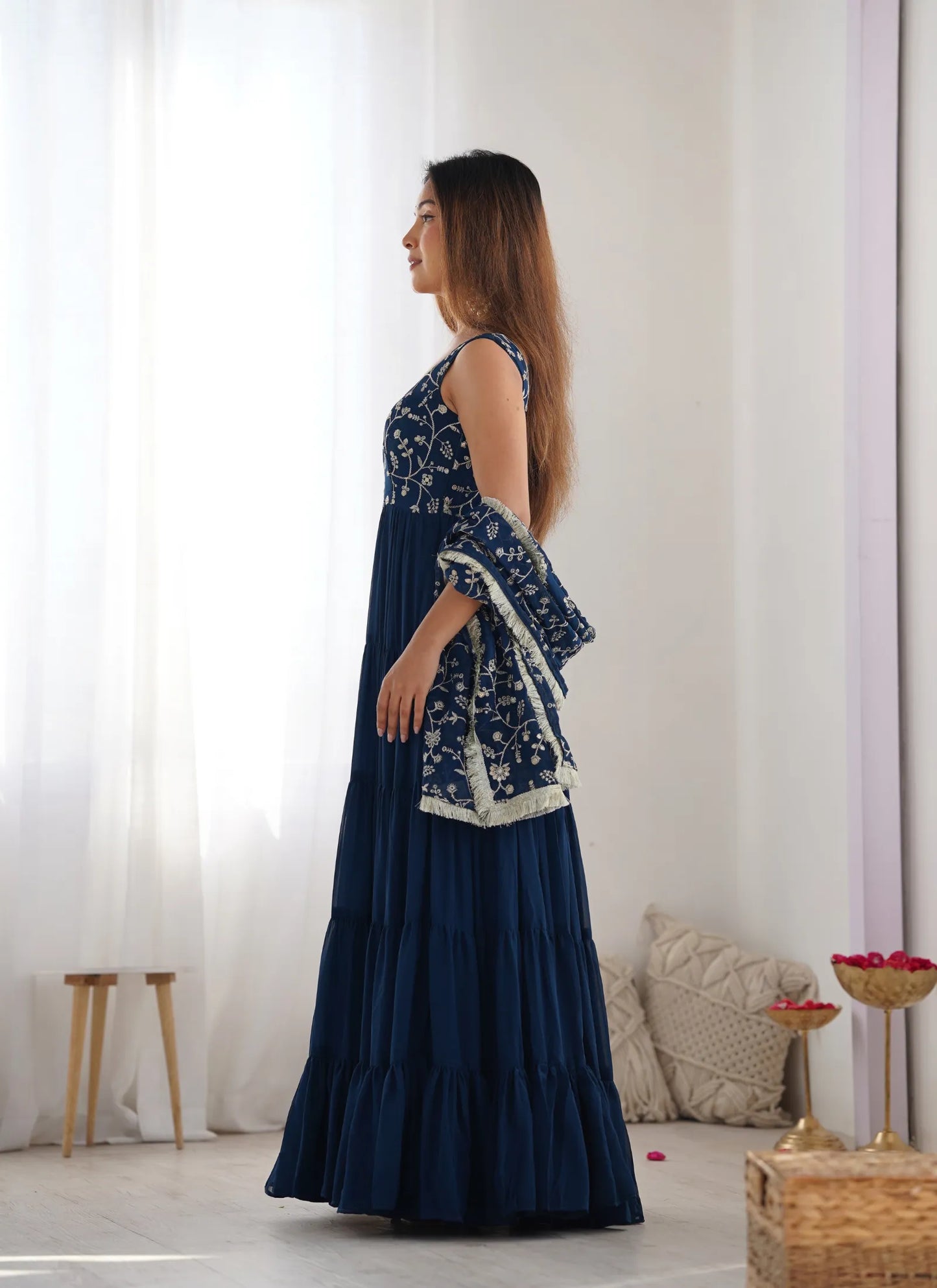 Pure Soft Georgette Anarkali Teal Blue