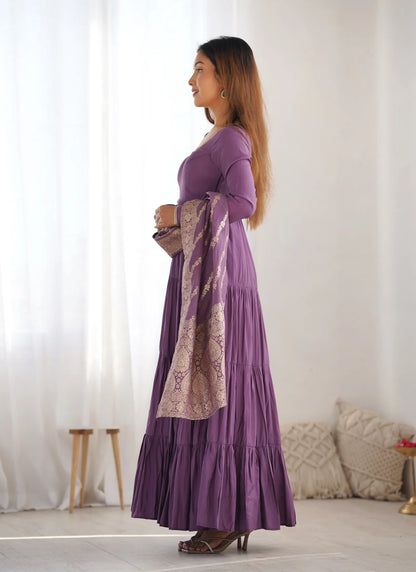 Heavy Pure Romansilk Anarkali Mauve