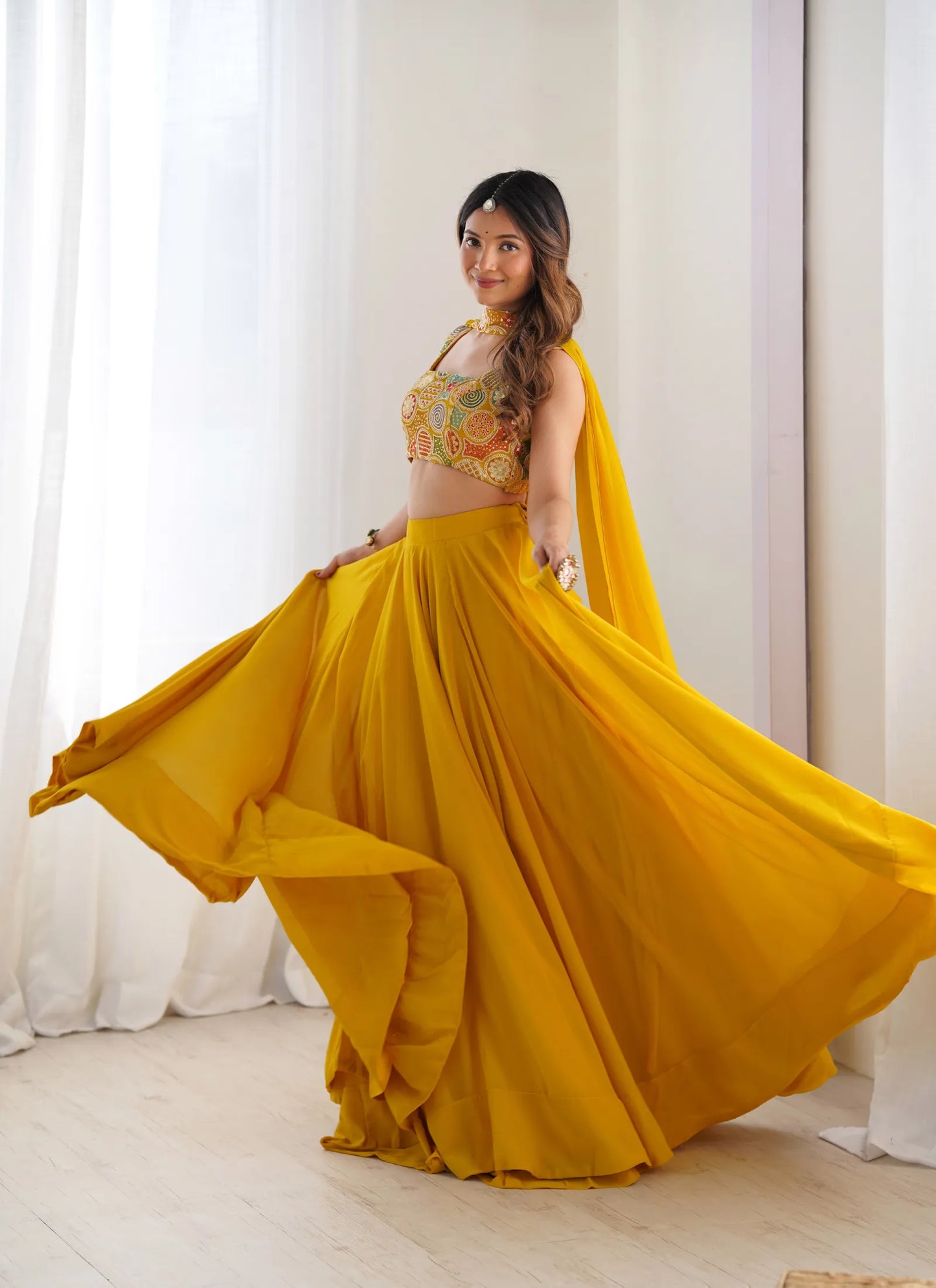 Pure Soft Fox Georgette Lehenga Choli Yellow