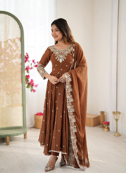Brown Rembo Sequence Designer Anarkali Suit