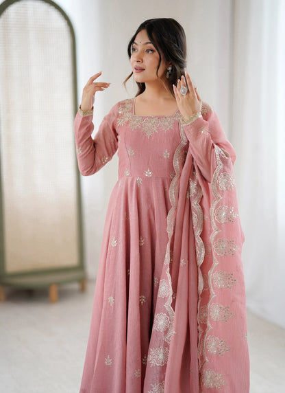 Light Pink Designer Embroidered Anarkali Suit