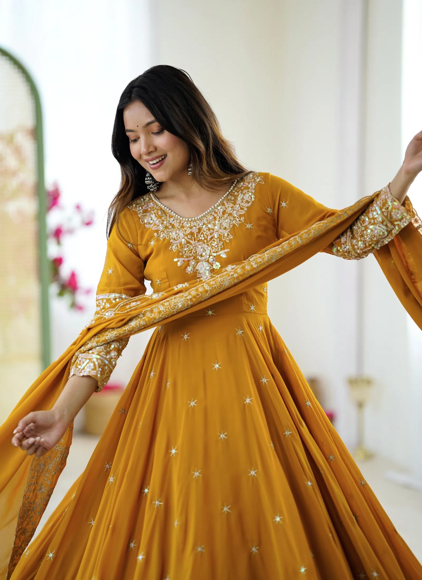 Mustard Rembo Sequence Designer Anarkali Suit