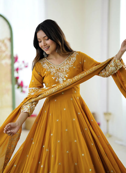 Mustard Rembo Sequence Designer Anarkali Suit