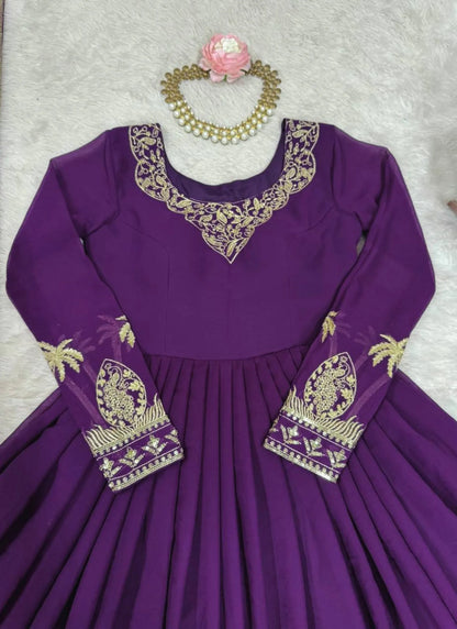 Purple Faux Georgette Thread Work Anarkali Suit