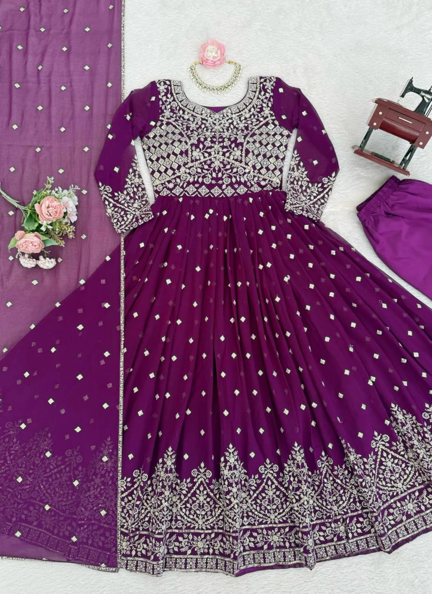 Purple Heavy Faux Georgette Anarkali Suit