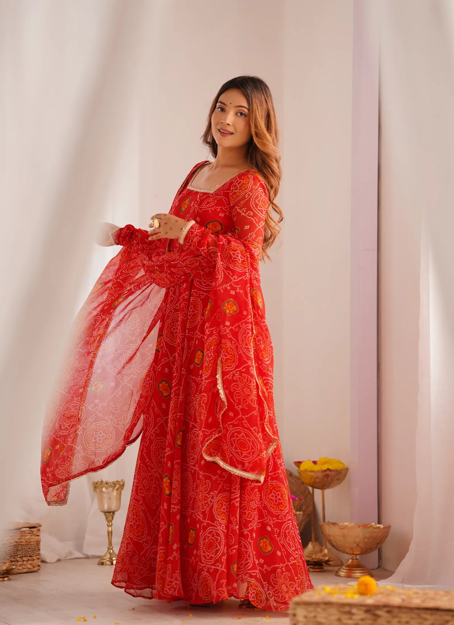 Pure Soft Lightweight Chiffon Anarkali Red