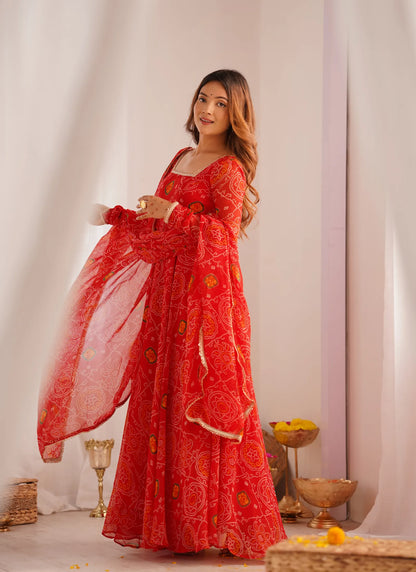 Pure Soft Lightweight Chiffon Anarkali Red