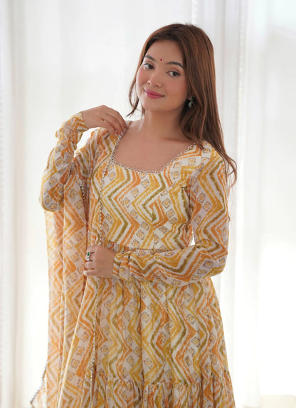 Pure Soft Fox Georgette Anarkali Light Yellow