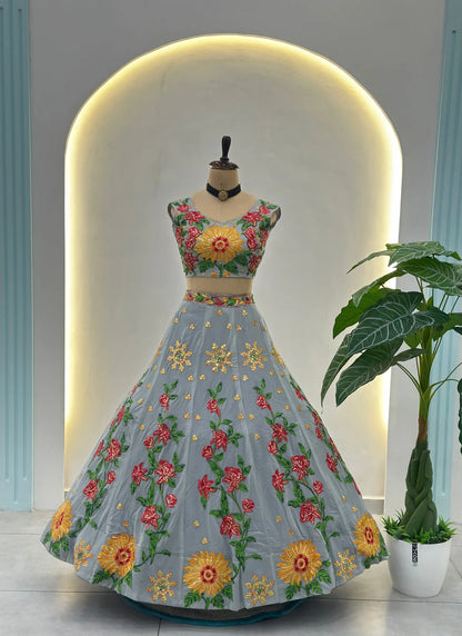 Floral Embroidery Faux Georgette Lehenga Choli