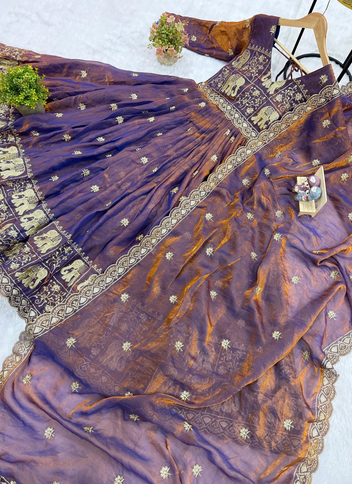 Dusty Purple Embroidered Fendy Satin Gown